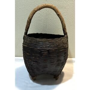 Antique Japanese bamboo flower arrangement ikebana basket